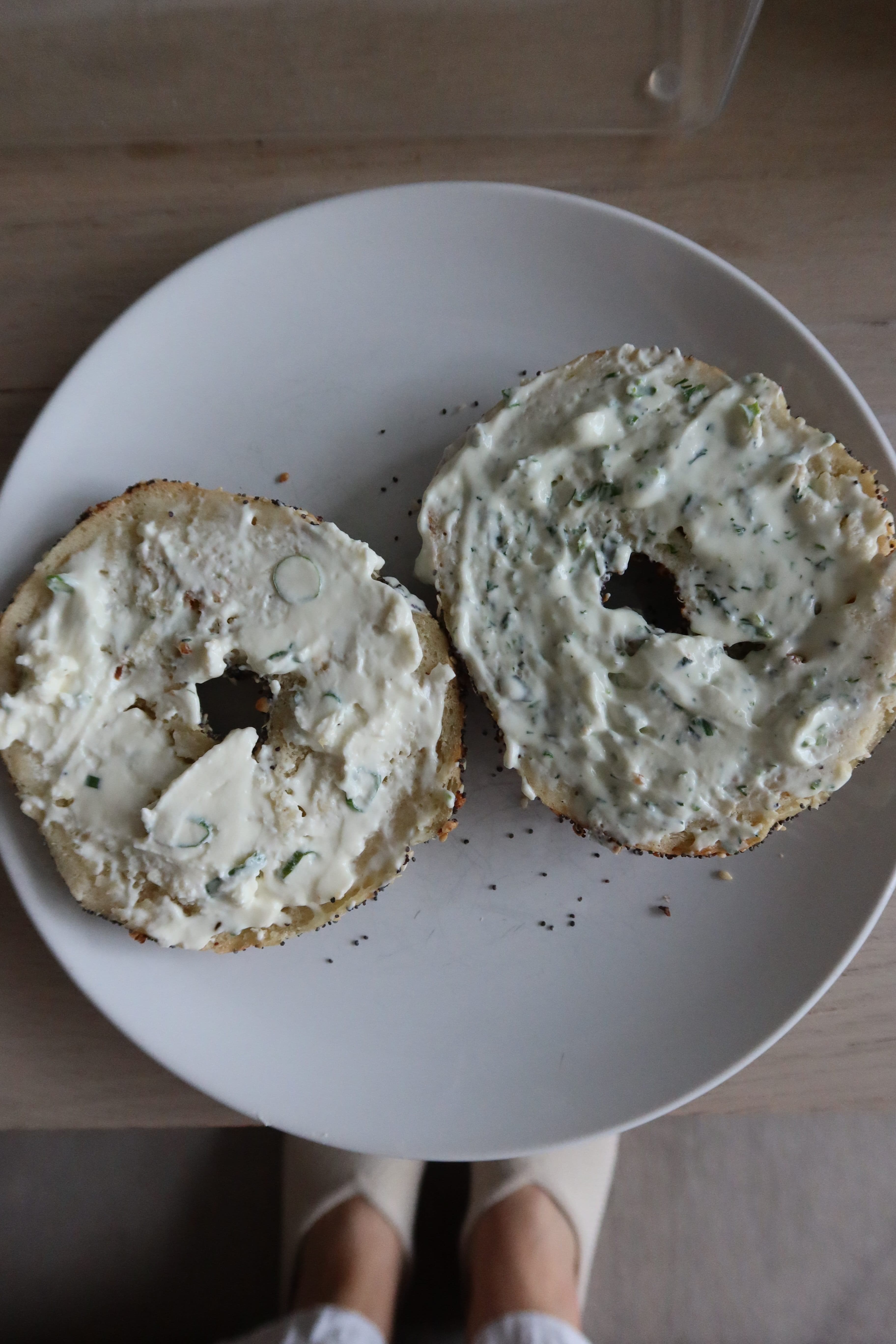 popup bagel with schmear on it