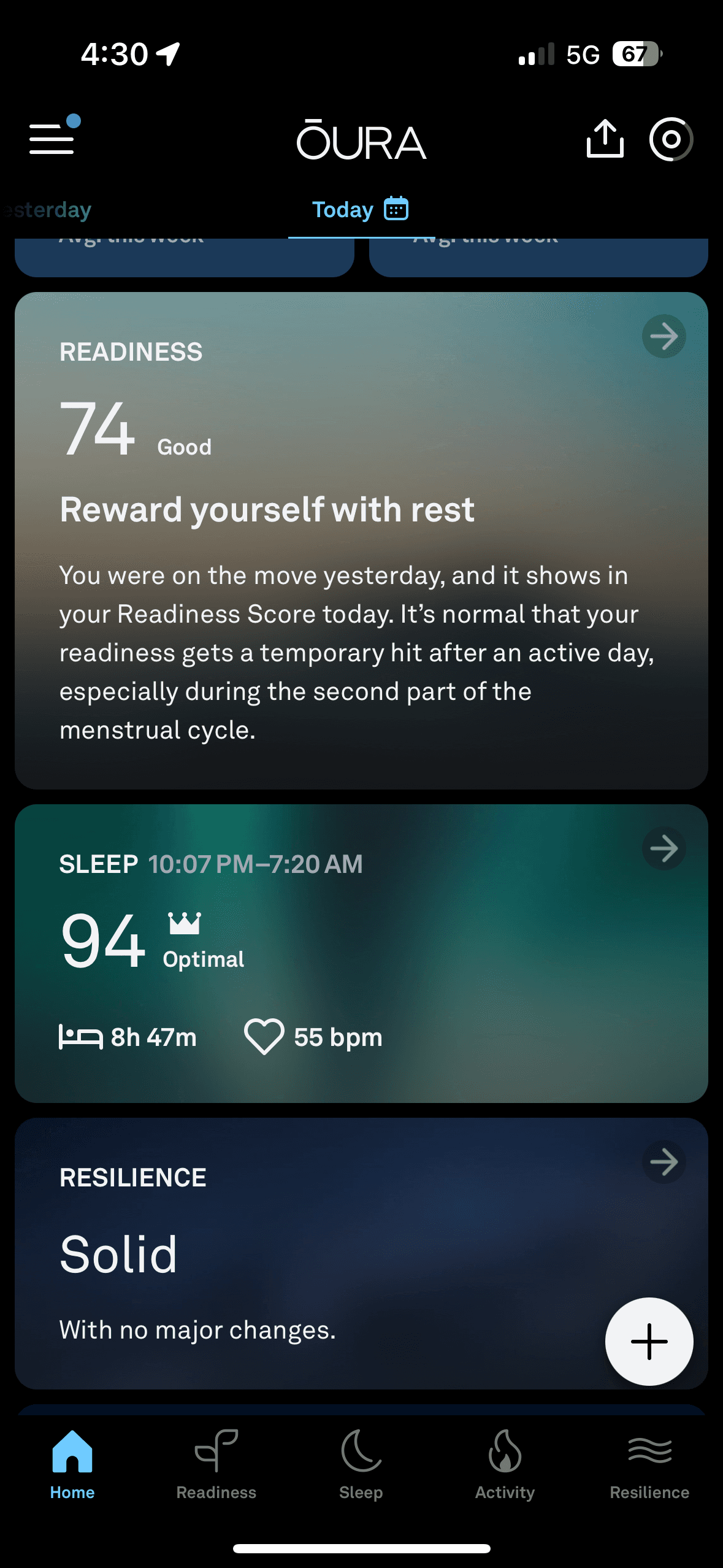 Oura ring home screen 4