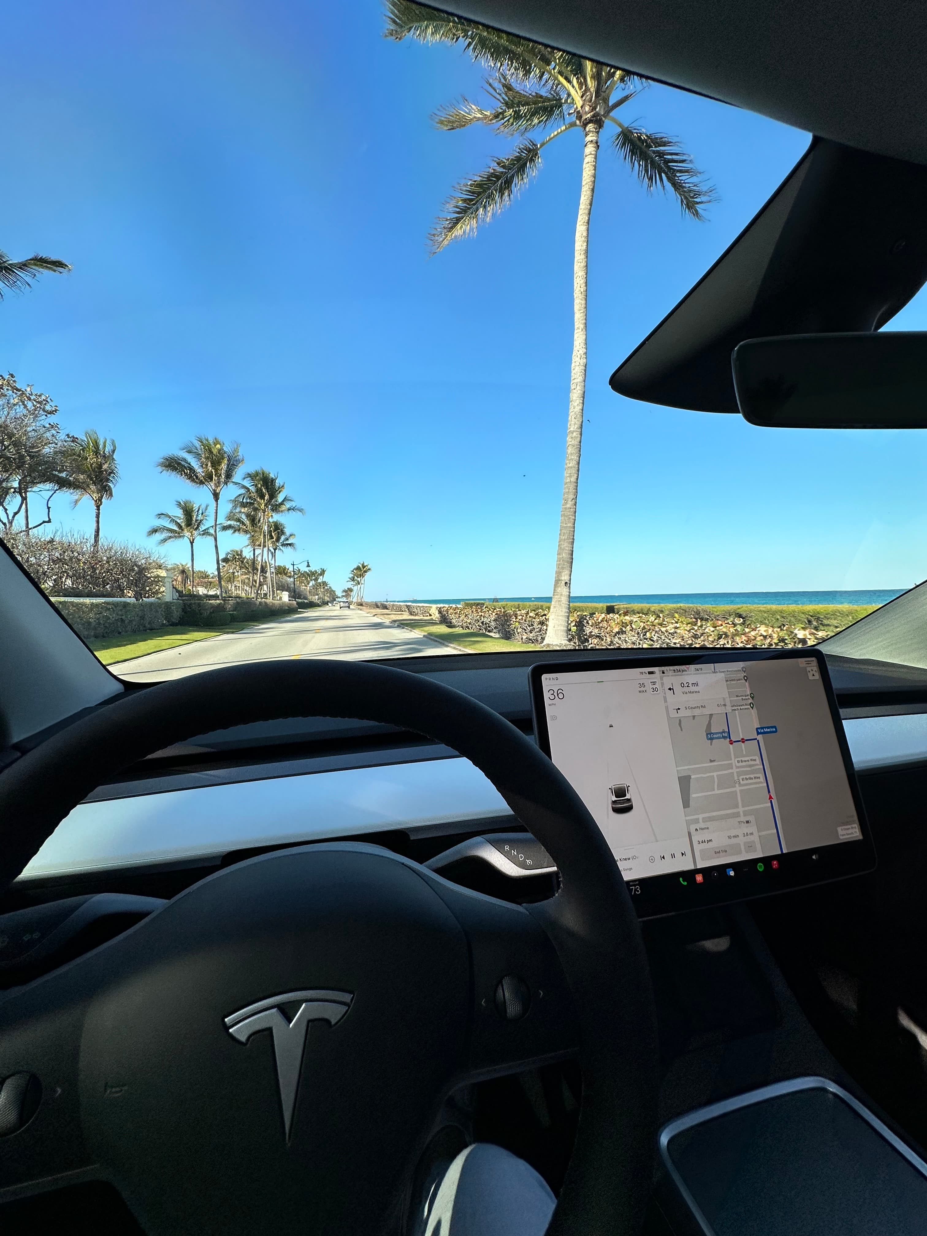 Driving the model Y on Palm Beach