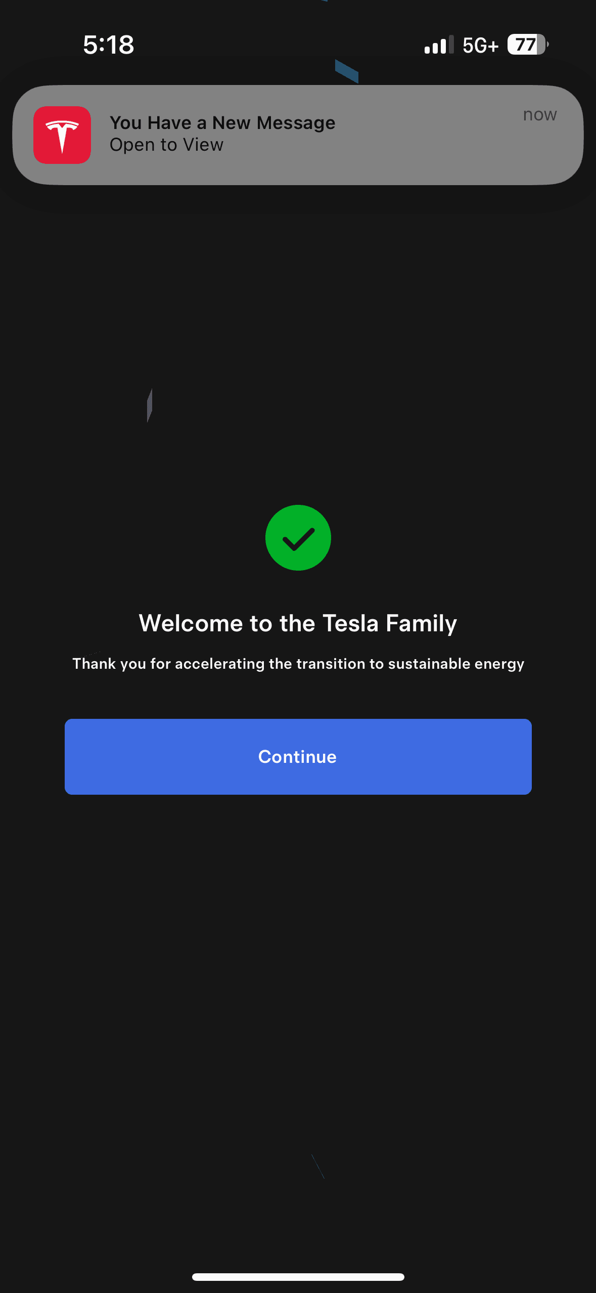 Tesla Model Y notification welcome to the family